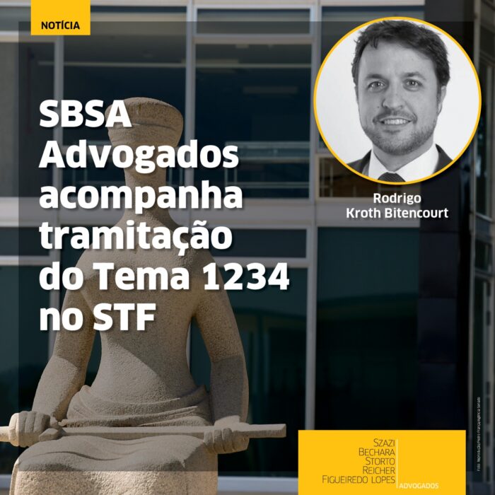 Ao fundo foto colorida da escultura A Justiça, que fica em frente à sede do STF. Em primeiro plano, no canto superior direito em moldura circular, há foto em preto e branco de Rodrigo, homem branco de cabelos castanhos e barba baixa, que sorri.