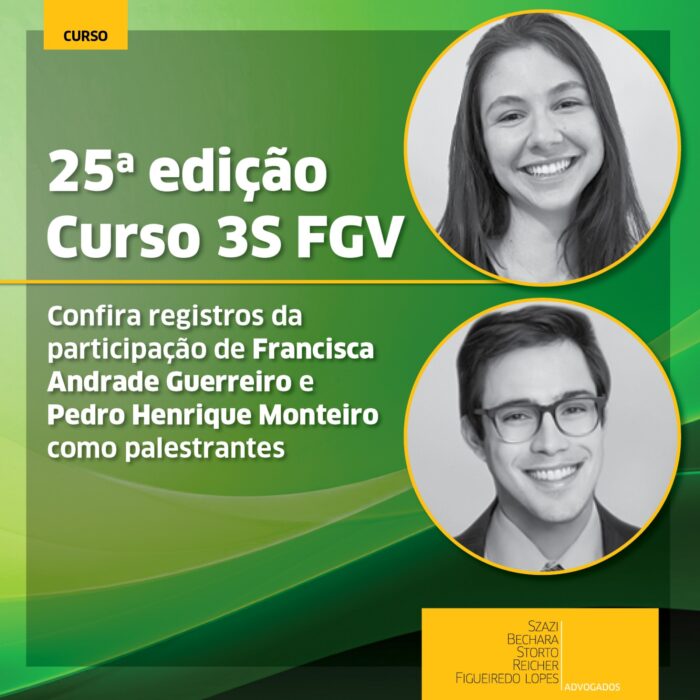 Ao fundo, ilustração geométrica em tons de verde. Em primeiro plano, no canto superior direito em molduras circulares fotos em preto e branco de Francisca e Pedro Henrique.