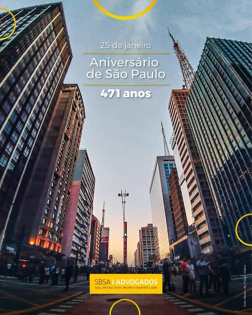 #pracegover foto da Avenida Paulista. 15 de janeiro. Aniversário da Cidade de São Paulo. 471 anos